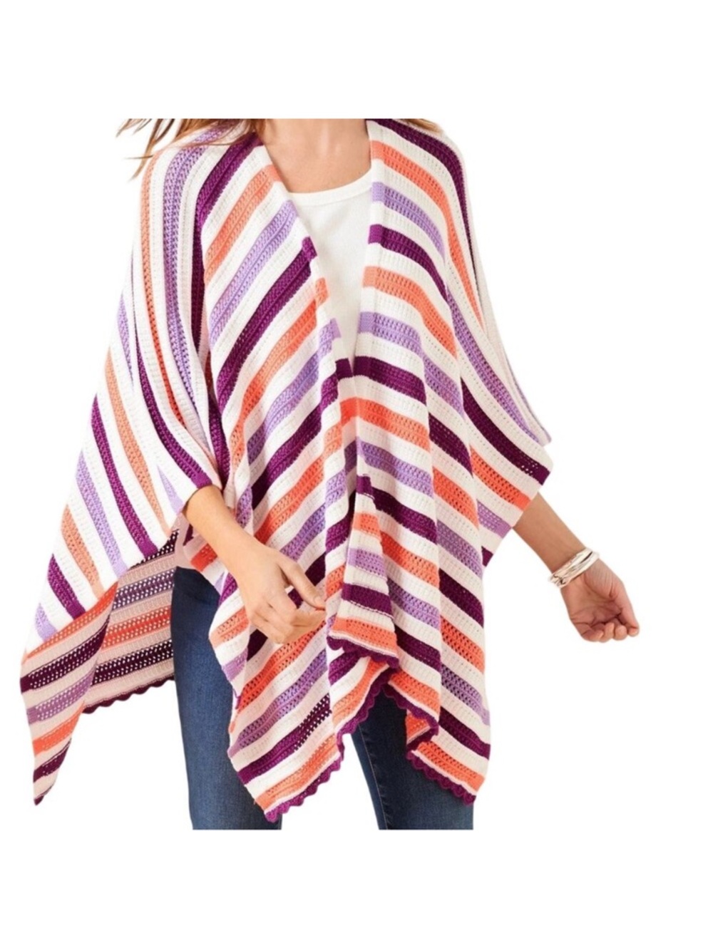 TALBOTS Striped Blanket Shawl Ruana Wrap Poncho Size XS/Small‎ NWT Beachy Boho